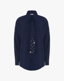 Camicia Oversize con Cravatta e Strass Blu Notte