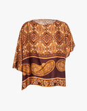 Blusa Asimmetrica in Raso Stampa Paisley Arancione