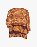 Asymmetrische Bluse aus Satin mit orangefarbenem Paisley-Print