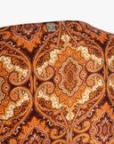 Asymmetrische Bluse aus Satin mit orangefarbenem Paisley-Print