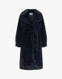 Midnight Blue Faux Fur Coat with Belt