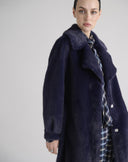 Midnight Blue Faux Fur Coat with Belt