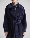 Midnight Blue Faux Fur Coat with Belt