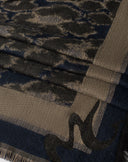 Foulard Animalier con Cornice Logo Blu Notte