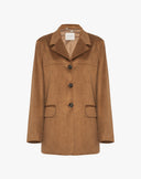 Blazer Lungo a Tre Bottoni Effetto Scamosciato Beige