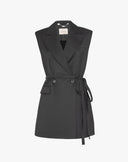 Gilet Lungo Stile Blazer Grigio Antracite con Cintura