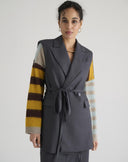 Gilet Lungo Stile Blazer Grigio Antracite con Cintura