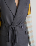 Gilet Lungo Stile Blazer Grigio Antracite con Cintura