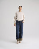Dark Blue Wide Leg Jeans with Cuffs