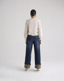 Dark Blue Wide Leg Jeans with Cuffs