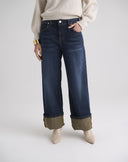 Dark Blue Wide Leg Jeans with Cuffs
