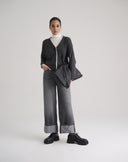 Wide Leg Grey Jeans with Cuff