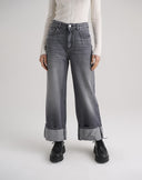 Wide Leg Grey Jeans with Cuff