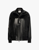 Black Faux Leather Bomber Jacket with High Collar