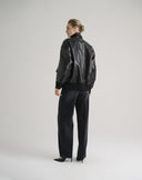 Bomber in Ecopelle Nero con Collo Alto