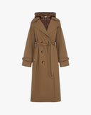 Double-Breasted Taupe Trench Coat with Hood