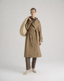 Double-Breasted Taupe Trench Coat with Hood