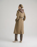 Double-Breasted Taupe Trench Coat with Hood