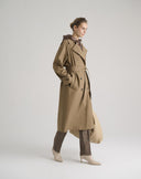 Double-Breasted Taupe Trench Coat with Hood