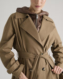 Double-Breasted Taupe Trench Coat with Hood
