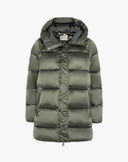 Forest Green Satin Medium Puffer Jacket with Ruffles