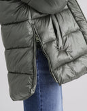 Forest Green Satin Medium Puffer Jacket with Ruffles