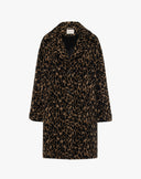 Animal Print Faux Fur Coat in Dark Brown