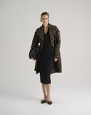 Animal Print Faux Fur Coat in Dark Brown