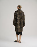 Animal Print Faux Fur Coat in Dark Brown