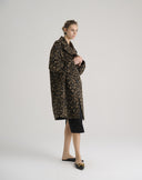Animal Print Faux Fur Coat in Dark Brown