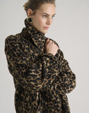 Animal Print Faux Fur Coat in Dark Brown