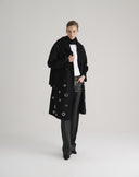 Double-Breasted Long Coat with Appliqués - Black