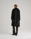 Double-Breasted Long Coat with Appliqués - Black