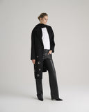 Double-Breasted Long Coat with Appliqués - Black