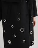 Double-Breasted Long Coat with Appliqués - Black