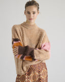 Maglione Color-Block con Maniche Asimmetriche Rosa Confetto