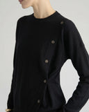 Maglione Girocollo con Bottoni Laterali Nero