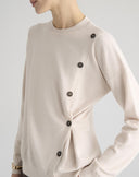 Maglione Girocollo con Bottoni Laterali Beige