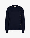Maglione Girocollo con Bottoni Laterali Blu