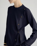 Maglione Girocollo con Bottoni Laterali Blu