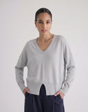 Maglione Scollo a V con Spacchetto Grigio