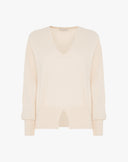 Maglione Scollo a V con Spacchetto Beige