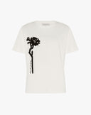 T-Shirt con Ricamo Floreale Panna