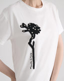 T-Shirt con Ricamo Floreale Panna